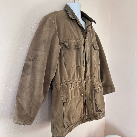 CARHARTT VTG 90s Distressed Canvas Blanket Lined Barn Chore Jacket Brown XL USA - Picture 4 of 16